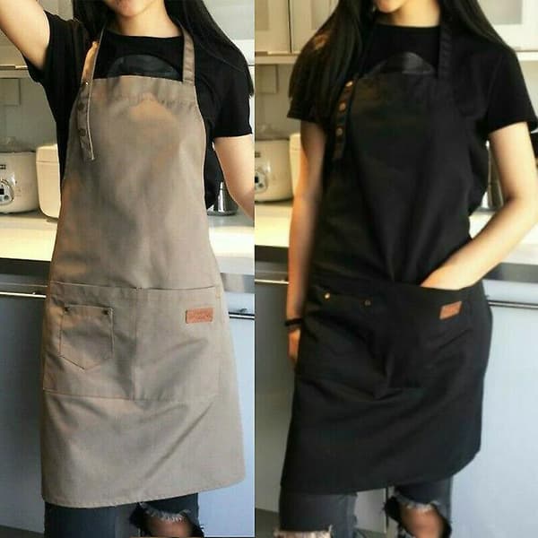 Canvas Polyester Fickförkläde Slaktare Hantverk Bakning Kockar Kök Matlagning Bbq[YJD] Khaki 1pc