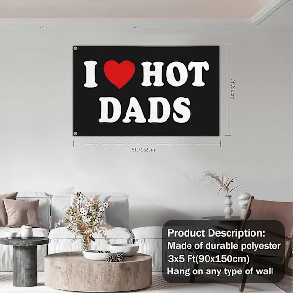 Love Hot Moms I Love Hot Dads Flagg Morsom Tapestry Flagg for Rom Soverom Hybel Veggdekor Morsdag Bursdag Valentinsdag Gave[YJD] 2 Buckles B