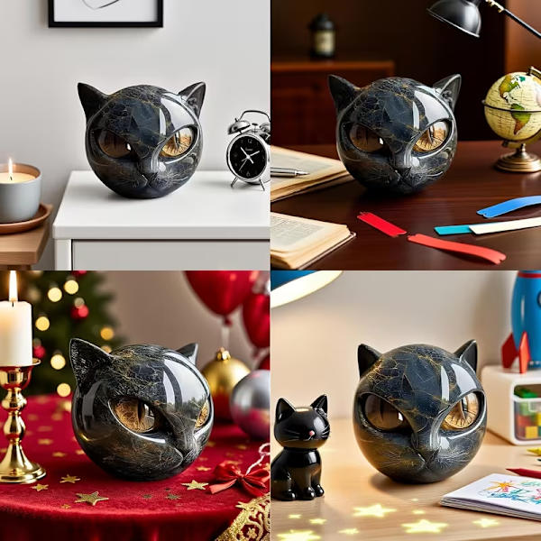 Obsidian Sort Kattefigur, Lille Størrelse, 1 Stykke[YJD]
