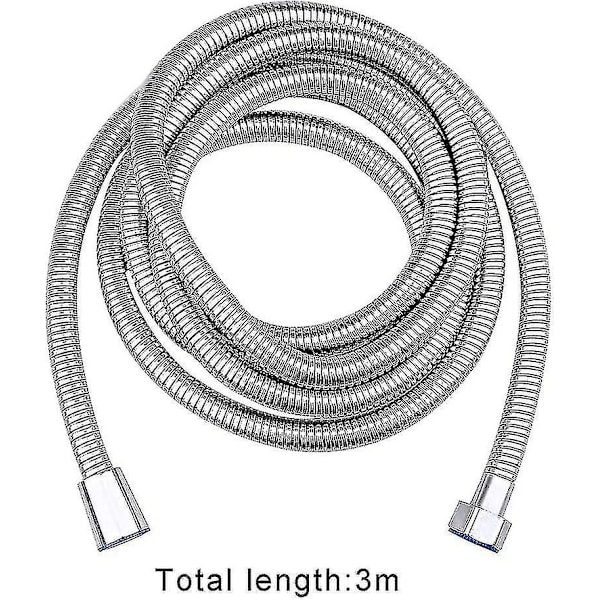 3m Suihkuletku, Ruostumattomasta Teräksestä Valmistettu Vaihtosuihkuputki Ylimääräisen Pitkä Suihkuletku Tiivisteillä, Kromi (3m/118tuumaa)  (YJD)