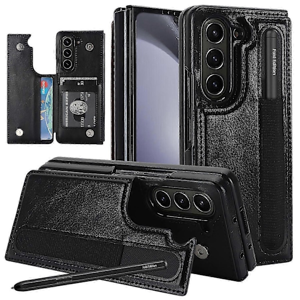 Läder RFID-skyddande Flip Folio Plånboksfodral för Samsung Galaxy Z Fold 6 med S Pen-hållare Kortplats Ställ[HK] Black