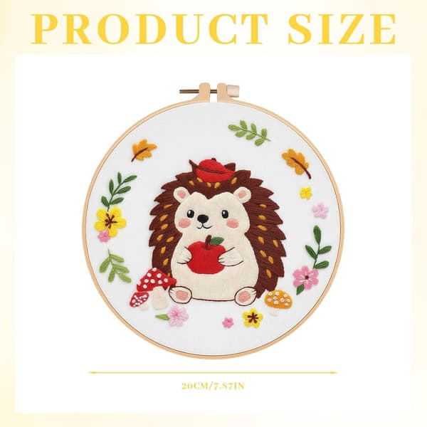 Louise Maelys Embroidery Kit for Beginners with Hedgehog Pattern - DIY Cross Stitch Kit with Pre-printed Fabric, Hoop, Threads and Needles - Pre-printed [YJD]