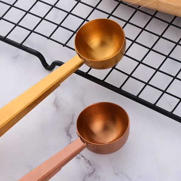 Kaffeske, forseglingsclips, multifunktionel måleske i guld rustfrit stål, elegant måleske til kaffe, te, proteinpulver [YJD]
