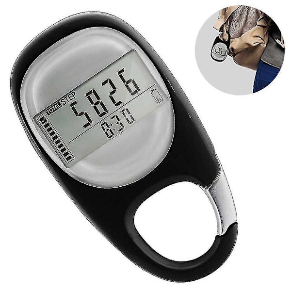 3D Digital Enkel Clip-On Stegräknare för Gångdistans [HK] Black
