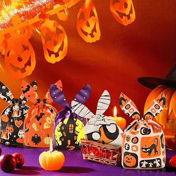 100 stk Halloween Trick or Treat Goodie Bags med 6 Unikke Designs til Festlige Gaveposer (YJD) pumkin