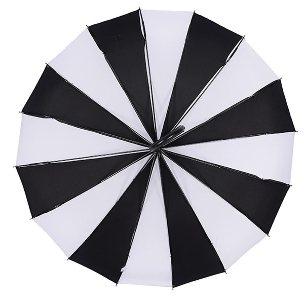 Elegant långt handtag vindtätt paraply Sun Regn Använd 16 revben Svart Vit Design Pagoda Typ Ny A