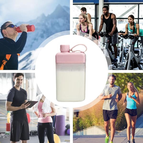 Platt vattenflaska, 450 ml rektangulär vattenflaska, resor och ficka, enkel gymkompis, rektangulär och plånboksvänlig, för resor camping vandring[YJD] Pink