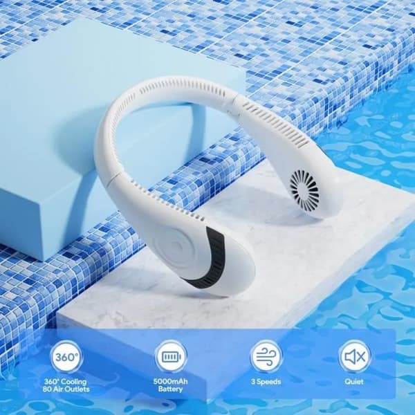 Halsventilator, 3 hastigheder bærbar ventilator 5000mAh, mini lydløs ventilator til hjemmekontorrejser