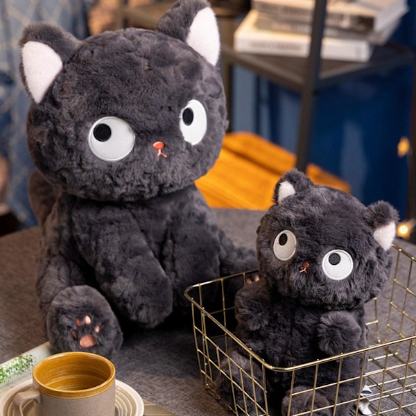 Plushkatt leketøy morsom søt tre poser svart katt myke plushies ornament sove pute fylt dyr dukke leketøy hjem rom dekorasjon (YJD) Black1 S