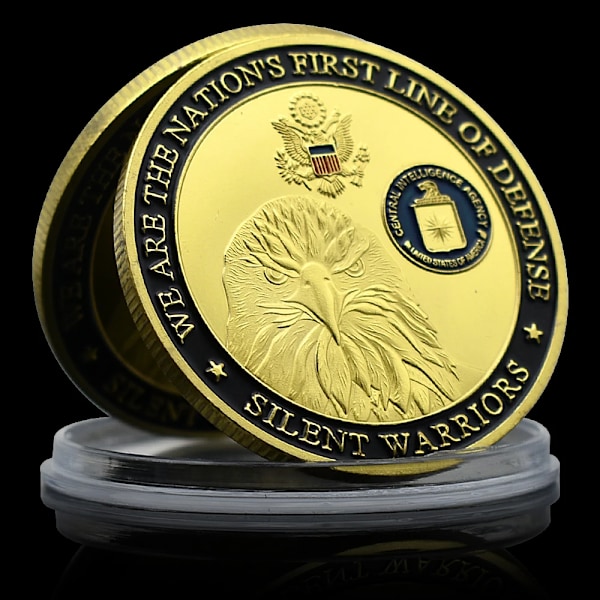 US Central Intelligence Agency Guld/Silverpläterad Challenge Coin CIA Frihetsgudinnan Minnesmedalj i Plastfodral (YJD) gold