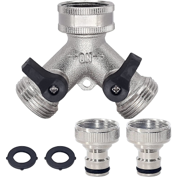 2-veis messingkran, hageslangesplitter, nikkelbelagt, toveis messingkranmanifold messing hageslange med 2 X3/4 tommers messing vanntilkobling [YJD]