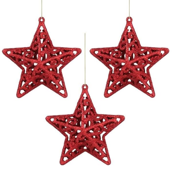 Julgransprydnader - Noname - Röda utskurna kulor - Okrossbara - 10,5 cm - Set om 3 (YJD)