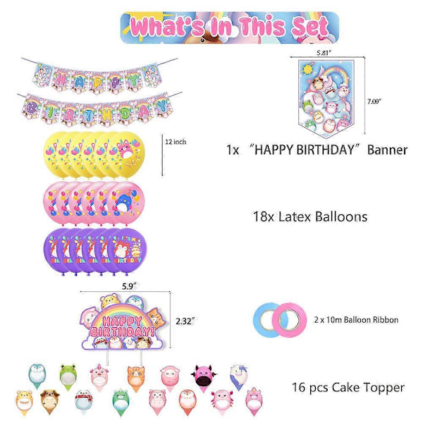 Squishmallows-tema fødselsdagsfest dekorationer plys legetøj flag kage kort balloner