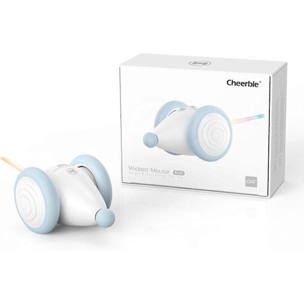 Uppgraderad Wicked Mouse Plus - Interaktiv Kattleksak, Elektrisk Mus Kattleksak för Innekatter med Blinkande LED-lampor, USB-C Uppladdningsbar, 2-Hastigheter [YJD] blue