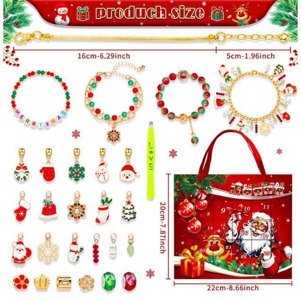 Adventskalender - Jul 2024 - Flicka - 24 prydnader - 2 flätade armband - DIY