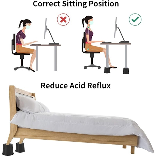 Sänghöjare, Möbelhöjare, Möbelben, Lägg till 5 cm Höjd, Golvskydd (4 st, Svart)