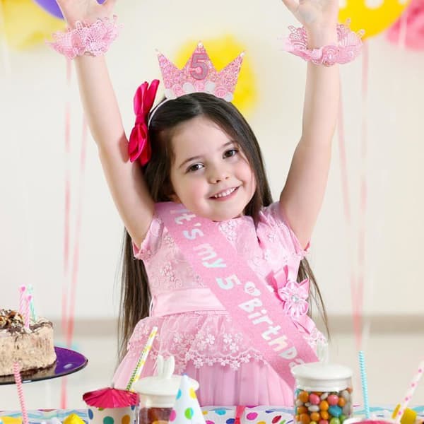 Flickas födelsedagspannband prinsessblomkrona, rosa paljetthalsduk present ingen (YJD)