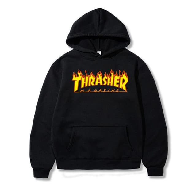 Hættetrøje med bogstavtryk, fleece pullover sweatshirt - Sort - Størrelse S Sort Black Black S
