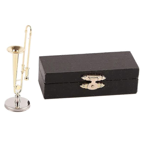 Dukkehus Miniature Trombone Model Messing Forgyldt Simulationsinstrument[YJD]