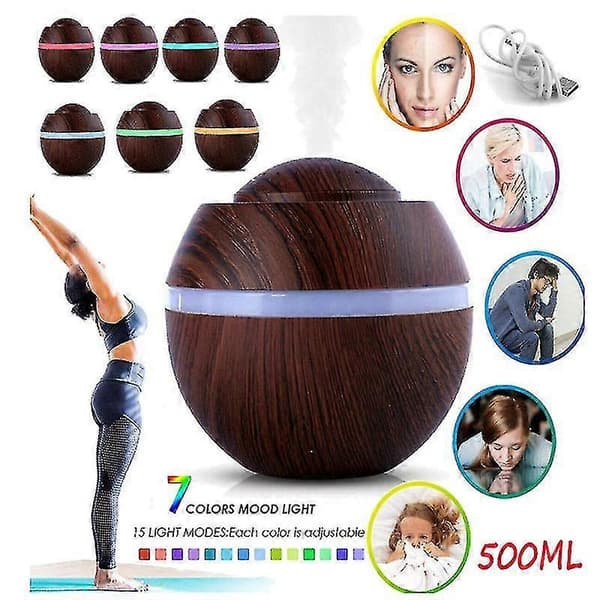 Feiliandajj 500ml Mini Luftfugter Ultralyd Diffuser Trækorn Aromaterapi Le Luftfugter Duftlampe Led Med 7 Farver Free-spa Til Yoga S[YJD]