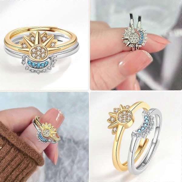 \"Sol Måne Ring Set för Alla Hjärtans Dag Presenter, Vänskapslöftesring, Sol Och Måne Matchande Ringar\"[HK] SIZE 6
