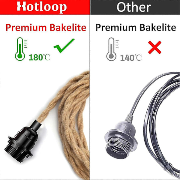 Hamp Tau Lysekrone 4,5m Kabel, E27 Sokkelbryter med Pære Kabelledning, For DIY Lampe Pendel Lys Industriell Pendel Lysekrone Vint[YJD]