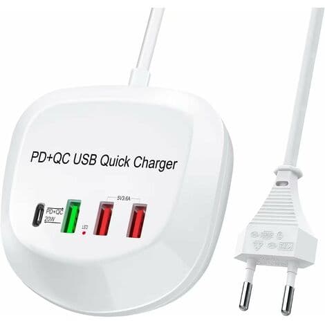 Hurtig USB-C Oplader, PD QC 3.0 USB Vægoplader, 4-Port Multi-Port USB Strømadapter til iPhone og iPad[YJD]