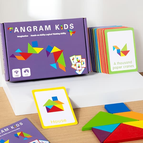 STEM Trämönsterblock Set med Geometriskt Formade Pussel och 24 Flashcards[YJD] shape puzzle