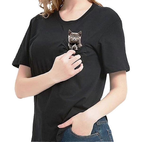 Svart Kattetrykk T-skjorte Morsom Skjorte Katte Tee Langfinger Katt GrumpyCat Sommer[HK] Black 2XL