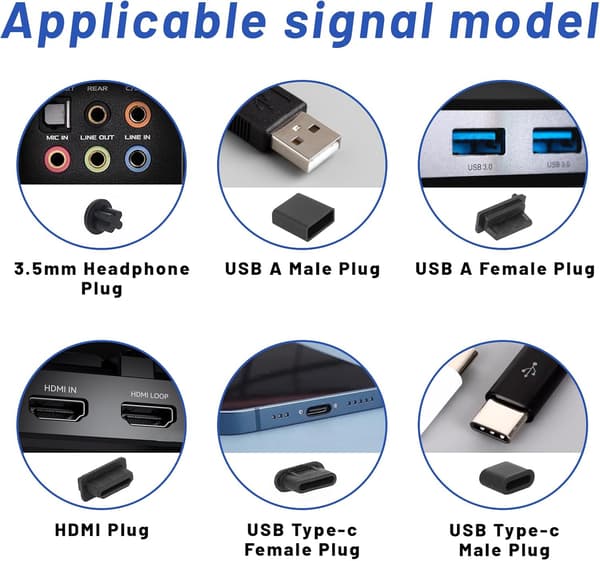 30 stk. 6 typer silikonstøvdekselsett - Beskytter USB Type-C, Type-A, 3,5 mm, HDMI[YJD]