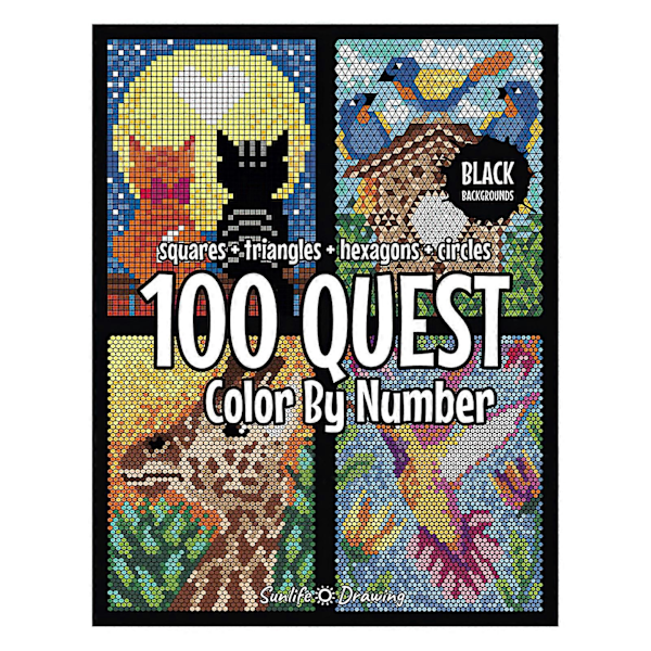 100 QUEST Färgläggning efter siffror - Pussel-färgbok för vuxna, Portabel enkel färgaktivitetsbok, perfekt present