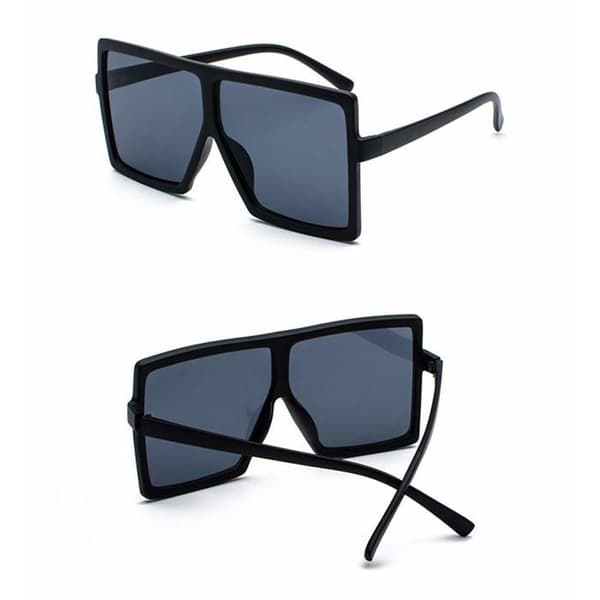 Oversized firkantede solbriller til kvinder - Flad top, trendy, UV-beskyttelse, sort stel. (YJD)