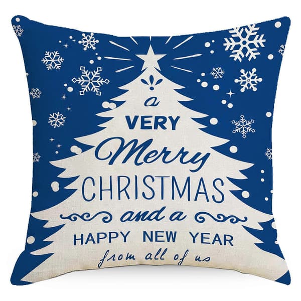 SZTXJ Set om 4 blå julkuddfodral 45 x 45 cm för soffa, säng och bil [YJD]