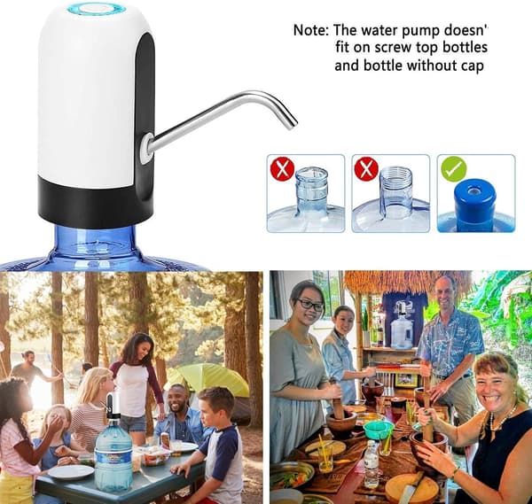 Bärbar elektrisk vattenflaskpumpdispenser för universella 5-gallonsflaskor (svart + vit)[YJD]