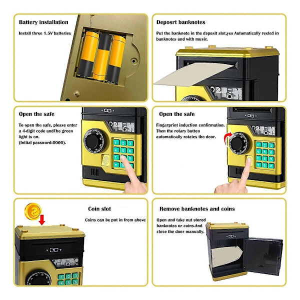 Elektronisk spargris ATM Lösenord Pengabox Säker Smart Fingeravtryck Automatisk Bank Barn Present Mone[YJD] Gold