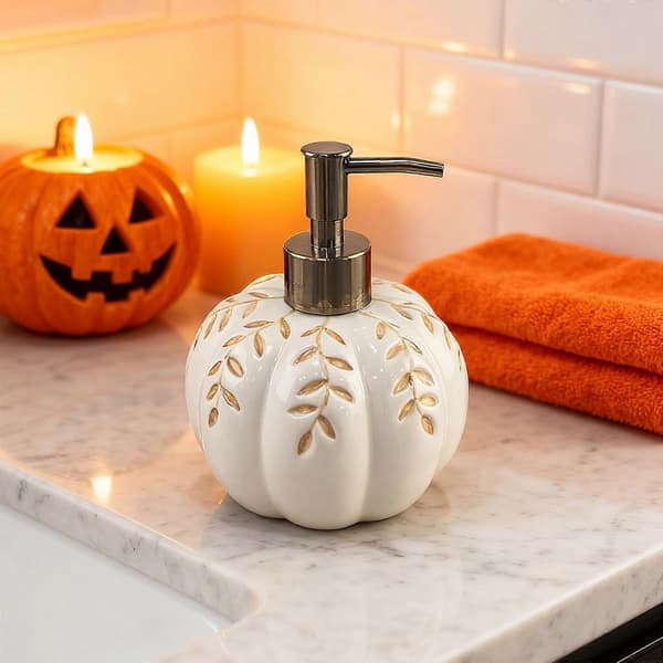 Halloween Keramisk Sæbedispenser Genopfyldelig Græskar Badeværelse Efterår Hjem Tilbehør Håndvask Væskebeholder til Køkken[YJD] Yellow One Size