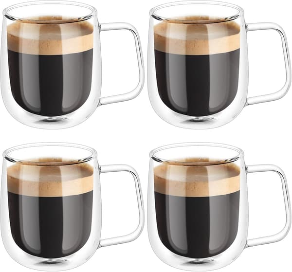 Vicloon Dubbelväggiga Glasmuggar, Borosilikatglas, för Te, Kaffe, Latte, Cappuccino, Espresso, Öl, 250 ml, 6 st [YJD] translucent 4 pcs