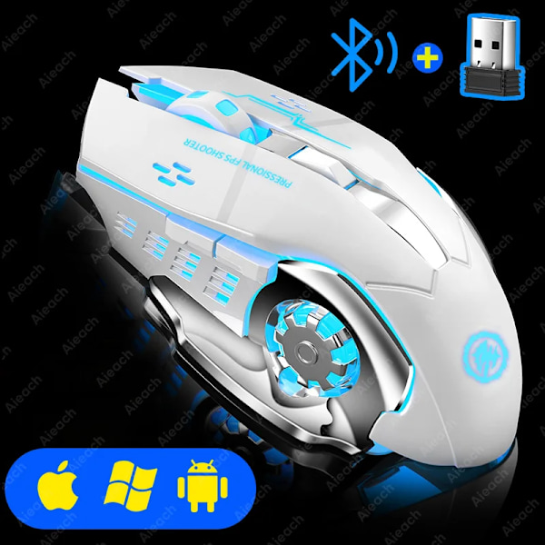 Genopladelig Trådløs Mus Gaming Computer Støjsvag Bluetooth Mus USB Mekanisk E-Sports Baggrundslys PC Gamer Mus Til Computer(YJD) WHITE