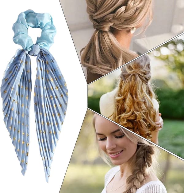 Scrunchies til tyndt hår - Ingen træk, hårelastikker til kvinder og piger, styling, modetilbehør | Bløde elastikker til hjem, kontor, rejser [YJD] sky blue