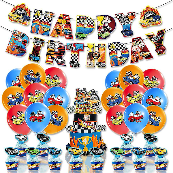 Hot Wheels Børnefødselsdagsfest Tilbehør Dekoration Banner Balloner Kage Topper Sæt
