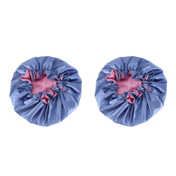 Duschmössa i dubbelt lager satin för kvinnor 2-pack blå bekväm[YJD]