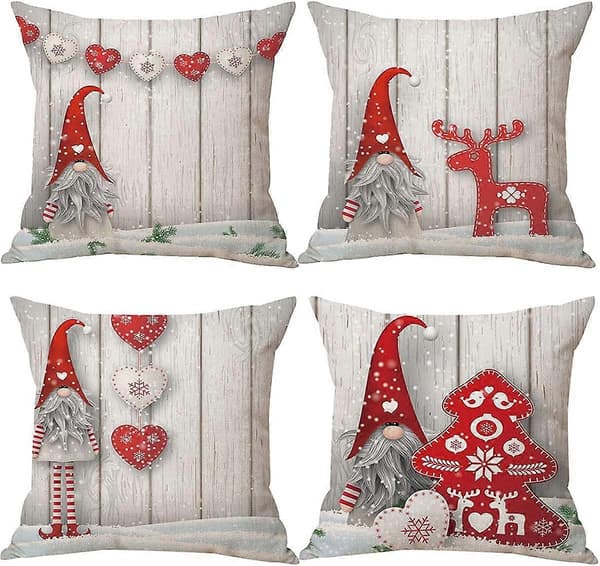 Juleputetrekk 45x45cm sett med 4 juledekorasjon putetrekk julepynt for interiør, sofa, soverom, vinterferiegave[YJD]