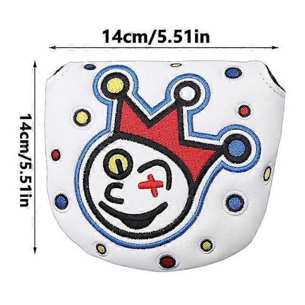 Golf Putter Headcover Vanntett Klovnedesign Golfkølle Morsomme Trekk Halvsirkel PU Kort Hals Golfkølle Headcovers Utstyr For[YJD] White