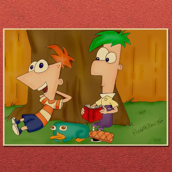 Animerad Tecknad Kraftpapper Affisch Phineas och Ferb A3 42x30cm Dekal[YJD]