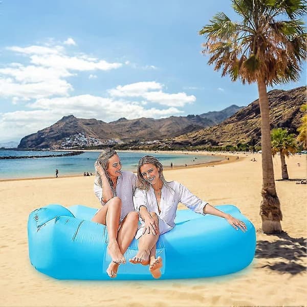 Oppustelig Lounger Luftsofa Luftstol med Bærbar Taske, Campingsofa Oppustelig Sofa Lounger til Baghave/Pool/Strand/Camping (blå)[YJD]