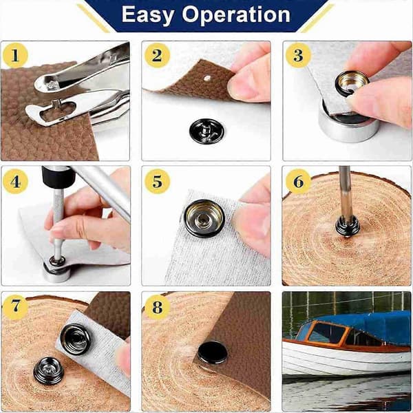 Canvas Snap Kit 2 st inställningsverktyg, marin kvalitet rostfritt stål 3/8 tums hylsa Canvas Snap Button Fast[YJD] Black