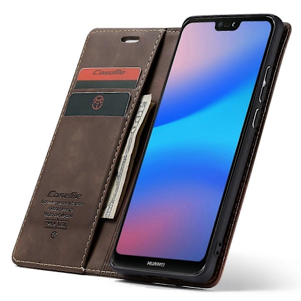 Til Huawei P20 Lite Caseme 013 Serie Simpel Kort Version Komfortabelt Læder Etui Rød[HK] Espresso Huawei P20 Lite (2018)