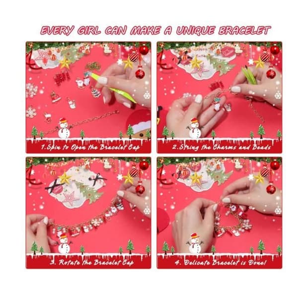Adventskalender - Jul 2024 - Flicka - 24 prydnader - 2 flätade armband - DIY