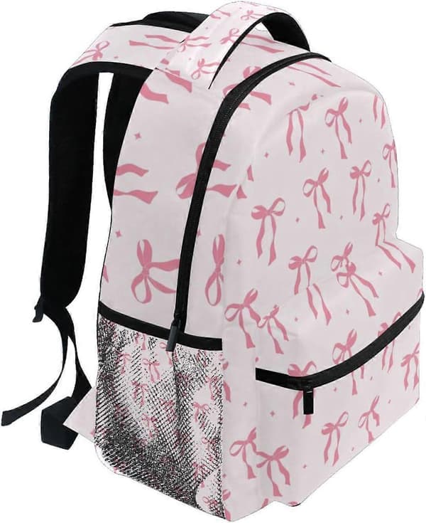 Skolerygsæk til børn med sløjfe-design, letvægtsbogtaske til drenge og piger, elementær rejsedagsrygsæk[YJD] Pink Medium