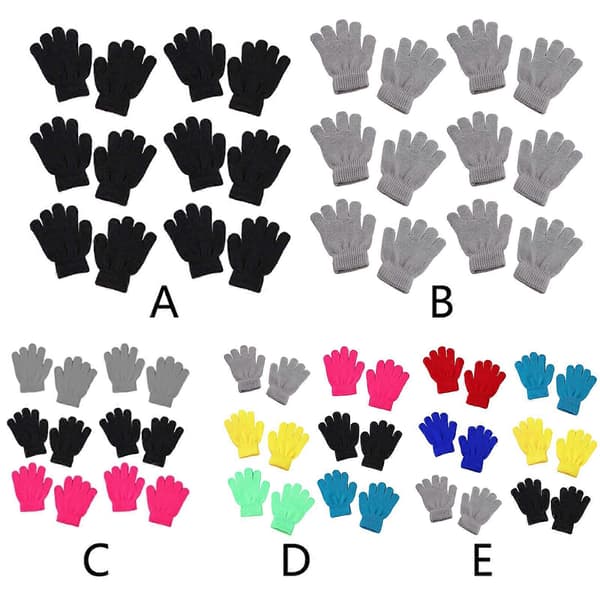 6 par Vinterstickade helfingerhandskar för barn Neon Enfärgad Varma Vantar[YJD] Gray